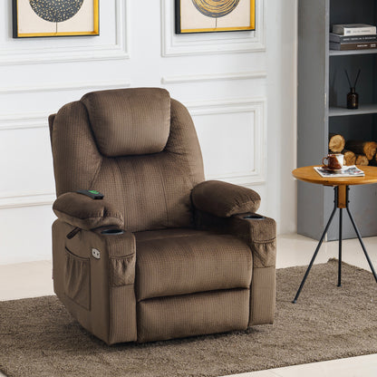 MCombo Electric Power Lift Recliner Chair Sofa with Massage and Heat for Elderly, 3 Positions, 2 Side Pockets and Cup Holders, USB Ports, Fabric 7040 Series