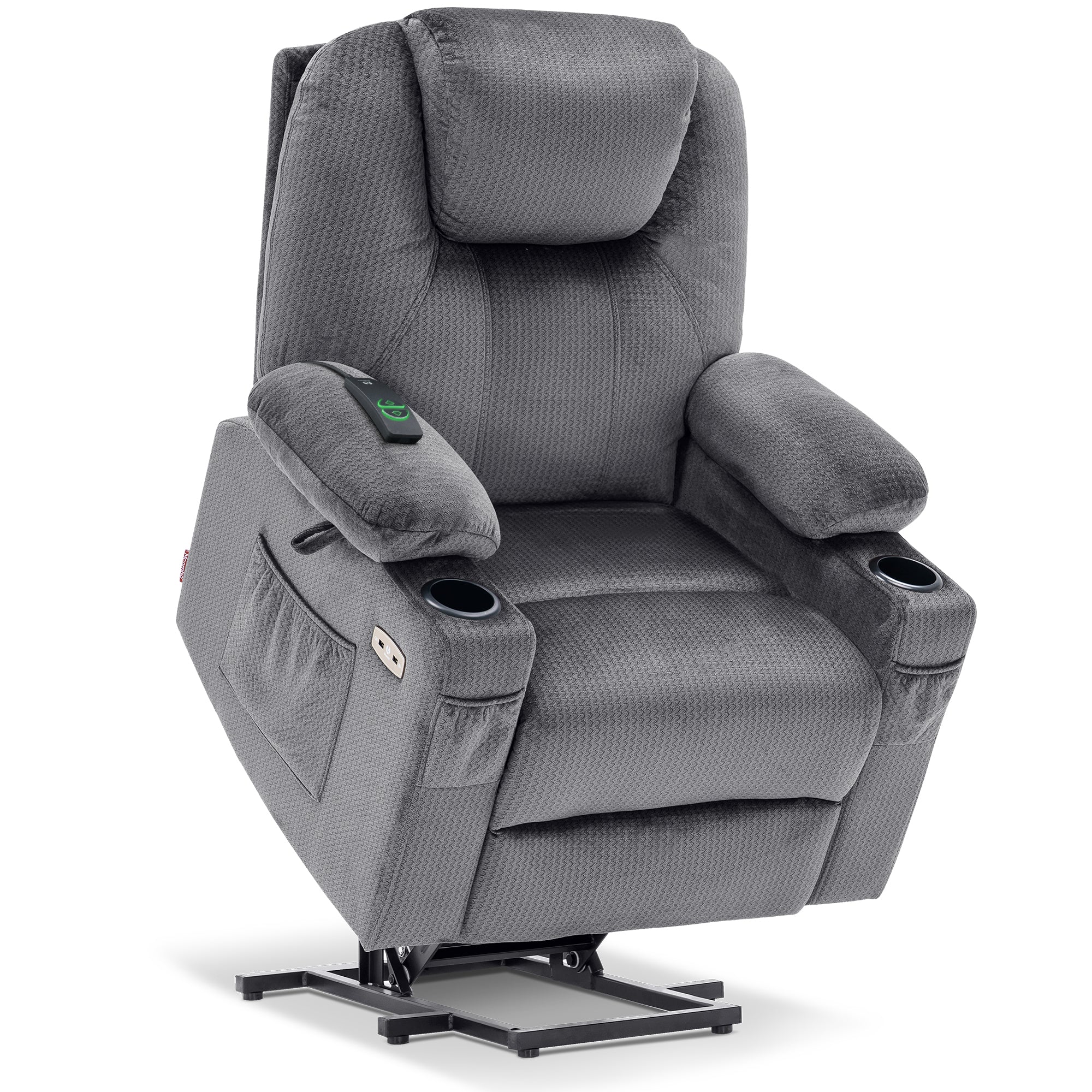 MCombo Electric Power Lift Recliner Chair Sofa with Massage and Heat for Elderly, 3 Positions, 2 Side Pockets and Cup Holders, USB Ports, Fabric 7040 Series