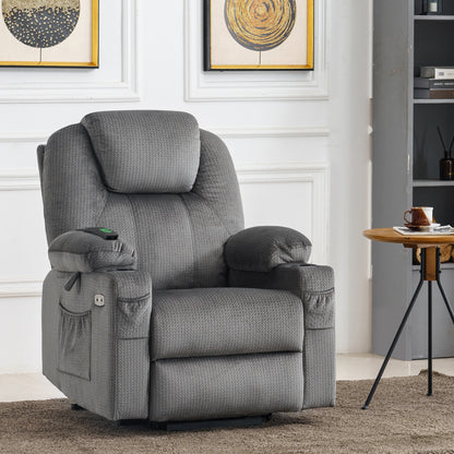 MCombo Electric Power Lift Recliner Chair Sofa with Massage and Heat for Elderly, 3 Positions, 2 Side Pockets and Cup Holders, USB Ports, Fabric 7040 Series