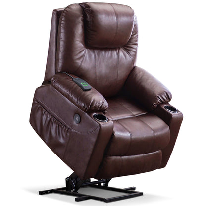 MCombo Power Lift Recliner Chair with Massage and Heat for Elderly, 3 Positions, 2 Side Pockets and Cup Holders, USB Ports, Faux Leather 7040 Series