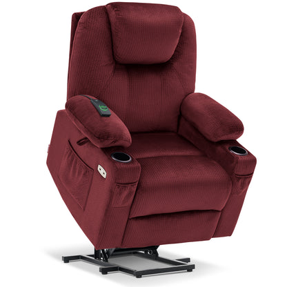 MCombo Electric Power Lift Recliner Chair Sofa with Massage and Heat for Elderly, 3 Positions, 2 Side Pockets and Cup Holders, USB Ports, Fabric 7040 Series