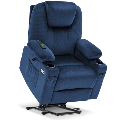 MCombo Electric Power Lift Recliner Chair Sofa with Massage and Heat for Elderly, 3 Positions, 2 Side Pockets and Cup Holders, USB Ports, Fabric 7040 Series