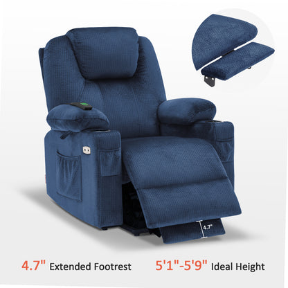 MCombo Electric Power Lift Recliner Chair Sofa with Massage and Heat for Elderly, 3 Positions, 2 Side Pockets and Cup Holders, USB Ports, Fabric 7040 Series