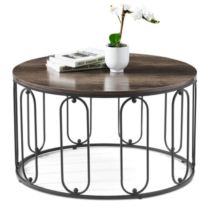 Modern Accent Round Coffee Table for Living Room 31.5’’ Table with Golden Metal Frame Tea Table Side Cocktail Table 6090-Orchid-S32GL/BK