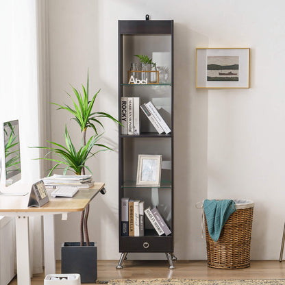 Mcombo tall bookshelf for small spaces, narrow bookcase with adjustable display shelf Seal Brown or Matte White 6090-BS807