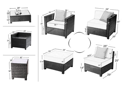 MCombo Outdoor Patio Black Wicker Furniture Sectional Set All-Weather Resin Rattan Chair with Water Resistant Cushion Covers 6080-DIY-RD