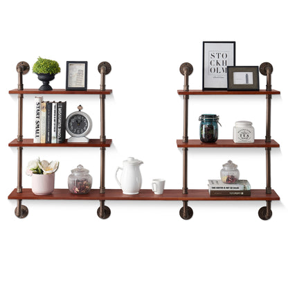 MCombo Industrial Pipe Shelving Wall Mounted, 63in Rustic Metal Floating Shelves, Solid Wood Book Shelves,Wall Shelf Unit Bookshelf Hanging Wall Shelves,Farmhouse Kitchen Bar Shelving(3 Tier),6090-Koala-K22,6090-Caber-C4