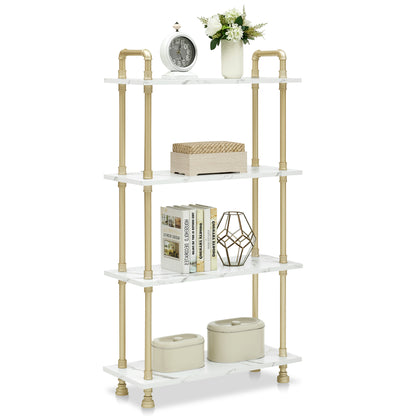 Mcombo 5 Tier Bookshelf Tall, Open Etagere Bookcase with Metal Frame, Office Shelf Storage Organizer, Modern Book Shelf for Living Room, Bedroom, Home Décor Display Rack, White Marble Gold 6090-BS303WGD/6090-BS404WGD/6090-BS505WGD