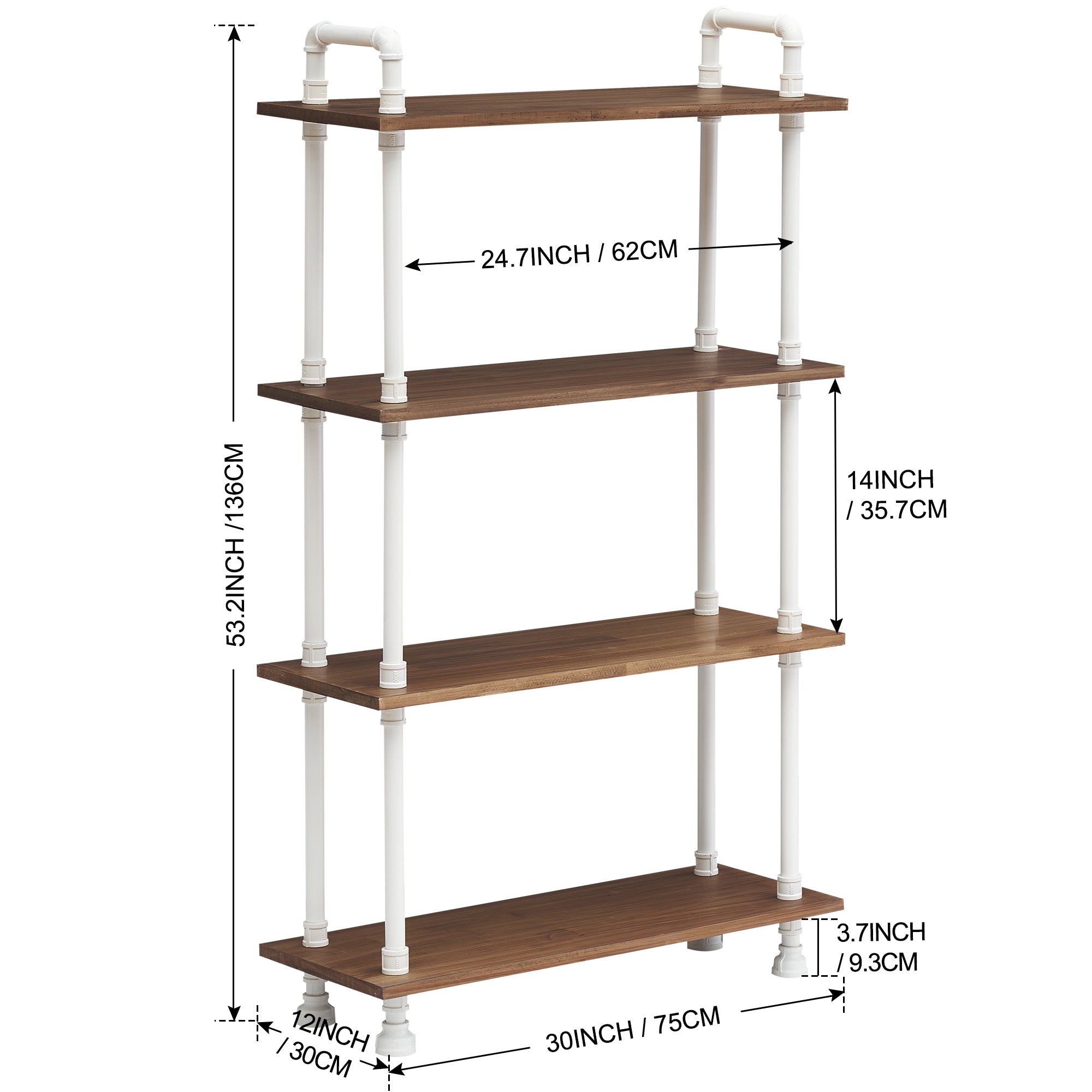 Bookshelf White Book Shelf Ladder Bookcase Tall Bookcases Industrial Bookshelves for Bedroom, Modern Wood Kids Book Shelves 3/4/5 Shelf for Small Spaces 6090-303/404/505WBR