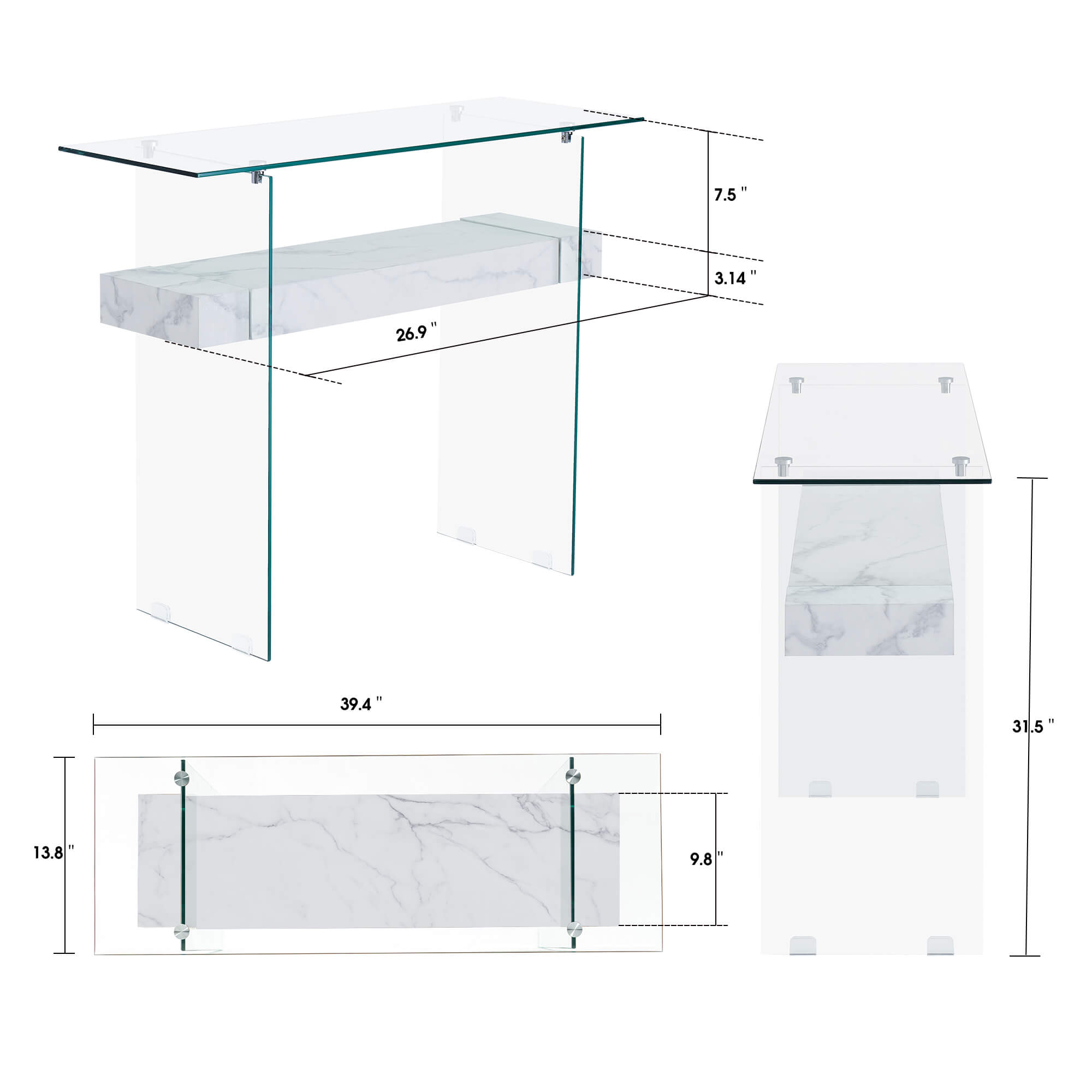 Narrow Glass Console Table with Storage Modern Sofa Table Entryway Table Glass Writing Desk Small Computer Desk TV Table Buffet Table Modern Accent Table,6090-5101/5101MB/5101ST