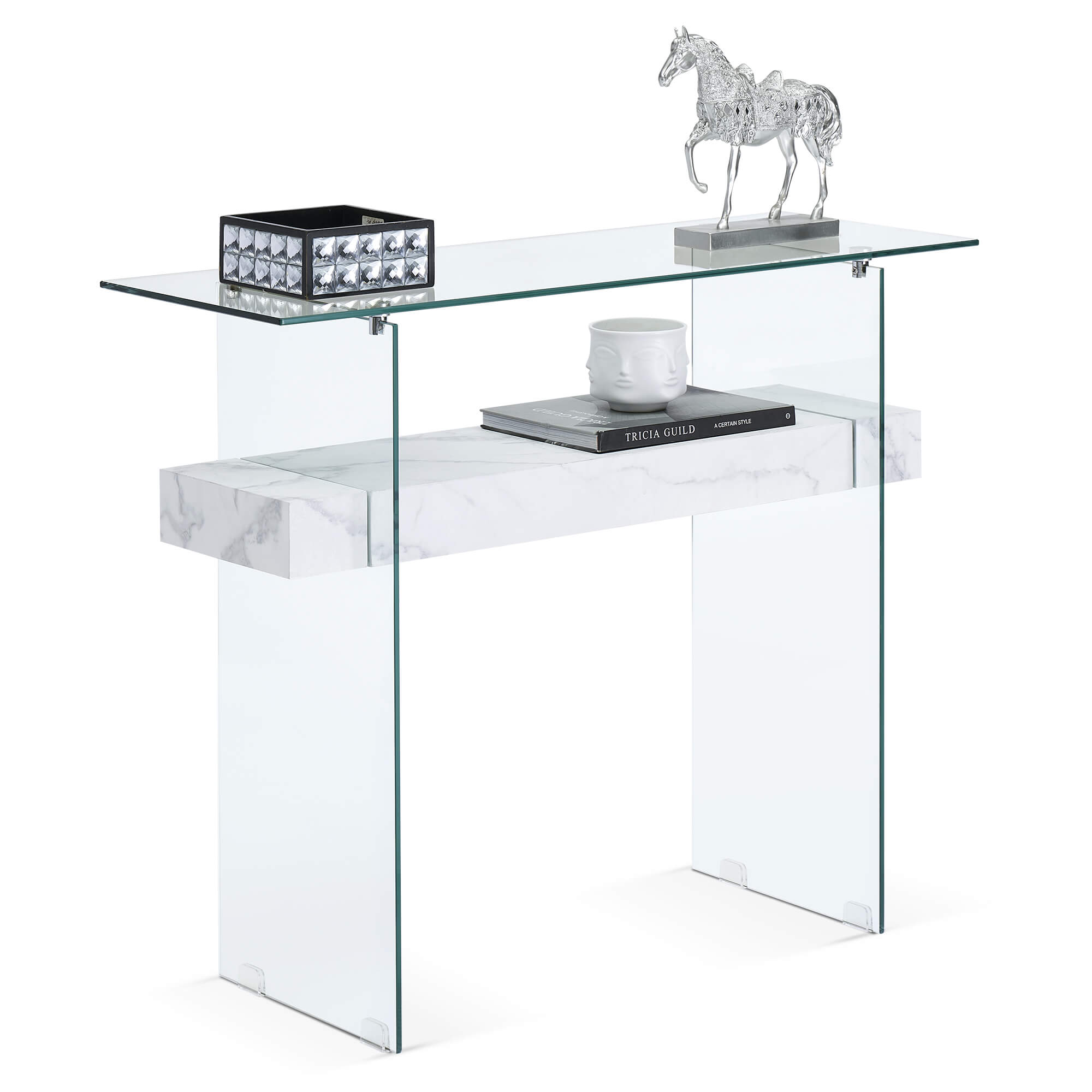 Narrow Glass Console Table with Storage Modern Sofa Table Entryway Table Glass Writing Desk Small Computer Desk TV Table Buffet Table Modern Accent Table,6090-5101/5101MB/5101ST