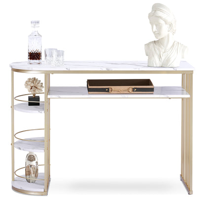 Console Table for Entryway, Gold Entryway Table with Storage, Narrow Long Sofa Table for Living Room, Entryway, Hallway, White Long Accent Table with Faux Marble Veneer (White) 6090-MAKEUP-2256GW