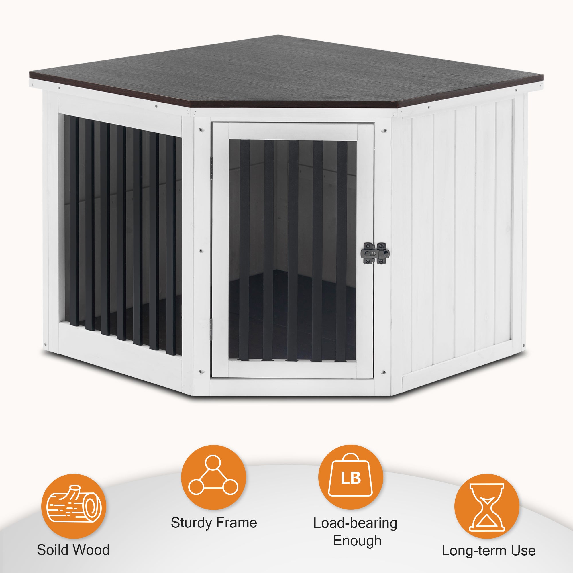 Mcombo Furniture Corner Dog Crate, End Table Dog Kennel with Door, Wooden Dog House, Pet Crate Indoor Use