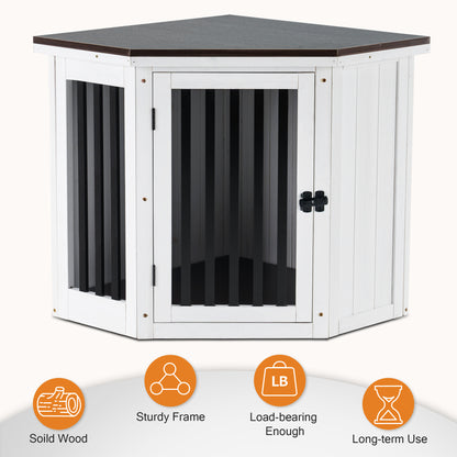 Mcombo Furniture Corner Dog Crate, End Table Dog Kennel with Door, Wooden Dog House, Pet Crate Indoor Use