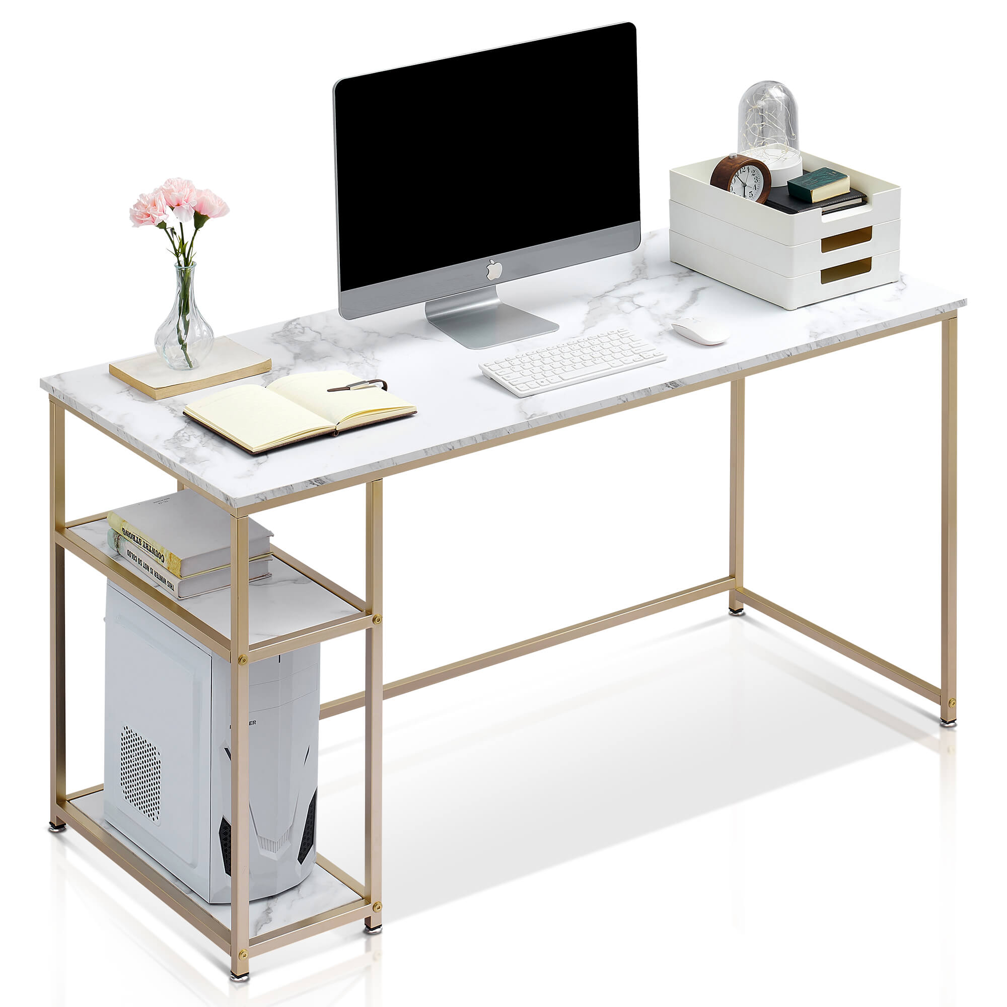 Mcombo Computer Desk with Shelves, Office Desk for Living Room,Small Desk with Storage Space 6090-WHALE