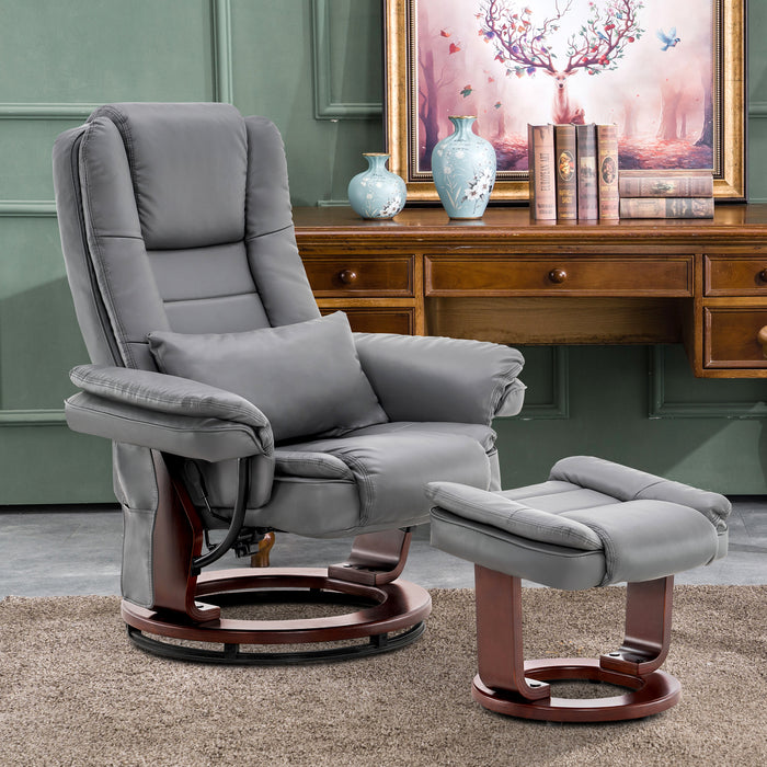 Basel Black Leather Swivel Reclining Chair W/Ottoman - CB Furniture