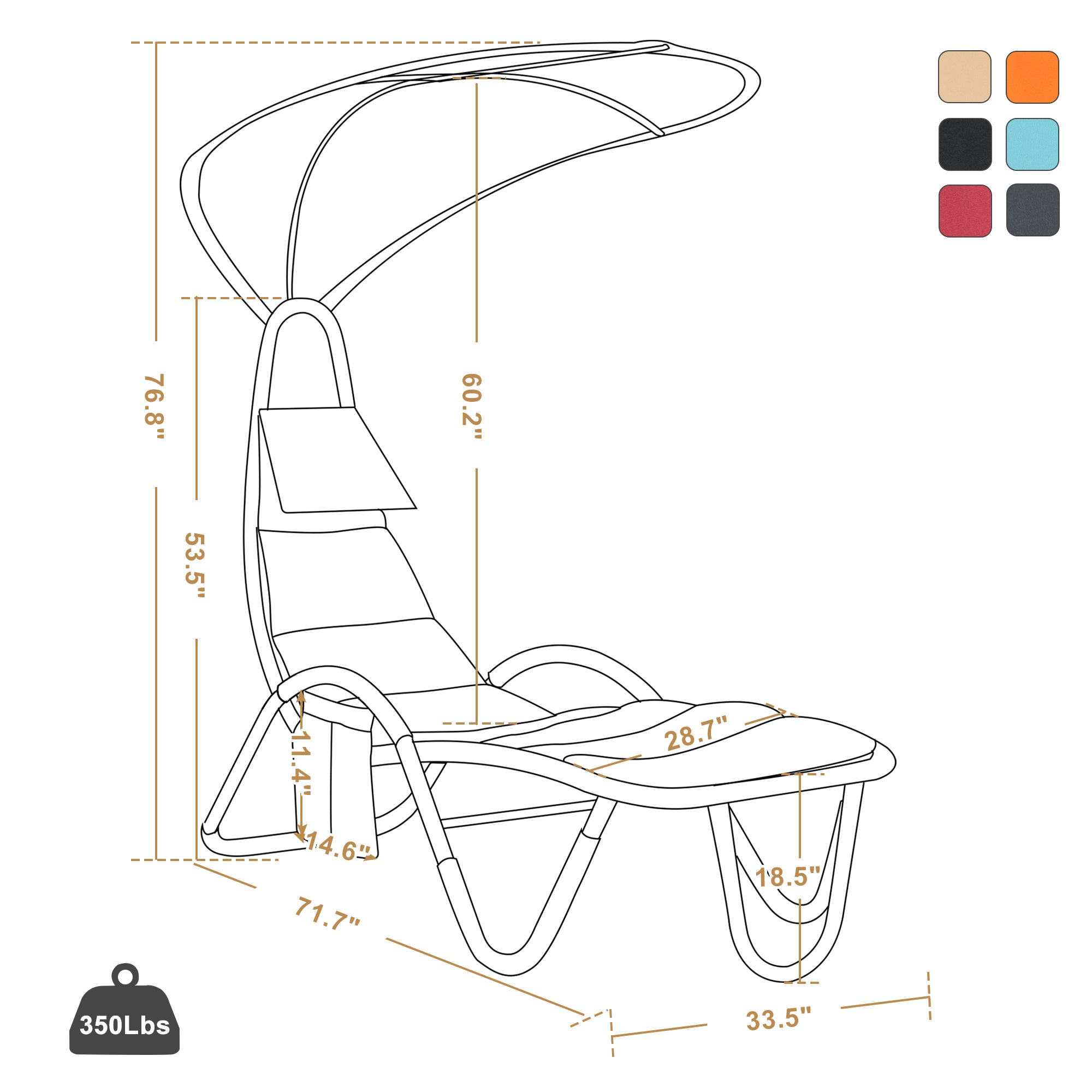 Mcombo Outdoor Chaise Lounge Chair w/Adjustable Canopy, Adjustable Cushioned Reclining Chair w/Side Pocket and Arc Stand, Sun Lounger for Beach Poolside Backyard Balcony Porch, 4097