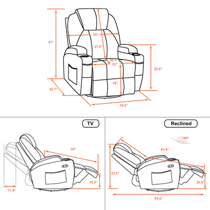 MCombo Manual Swivel Glider Rocker Recliner Chair with Massage and Heat for Adult, Cup Holders, USB Ports, 2 Side Pockets 8031,8041