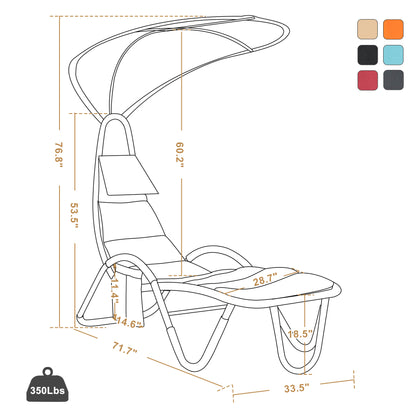 Mcombo Outdoor Chaise Lounge Chair w/Adjustable Canopy, Adjustable Cushioned Reclining Chair w/Side Pocket and Arc Stand, Sun Lounger for Beach Poolside Backyard Balcony Porch, 4097