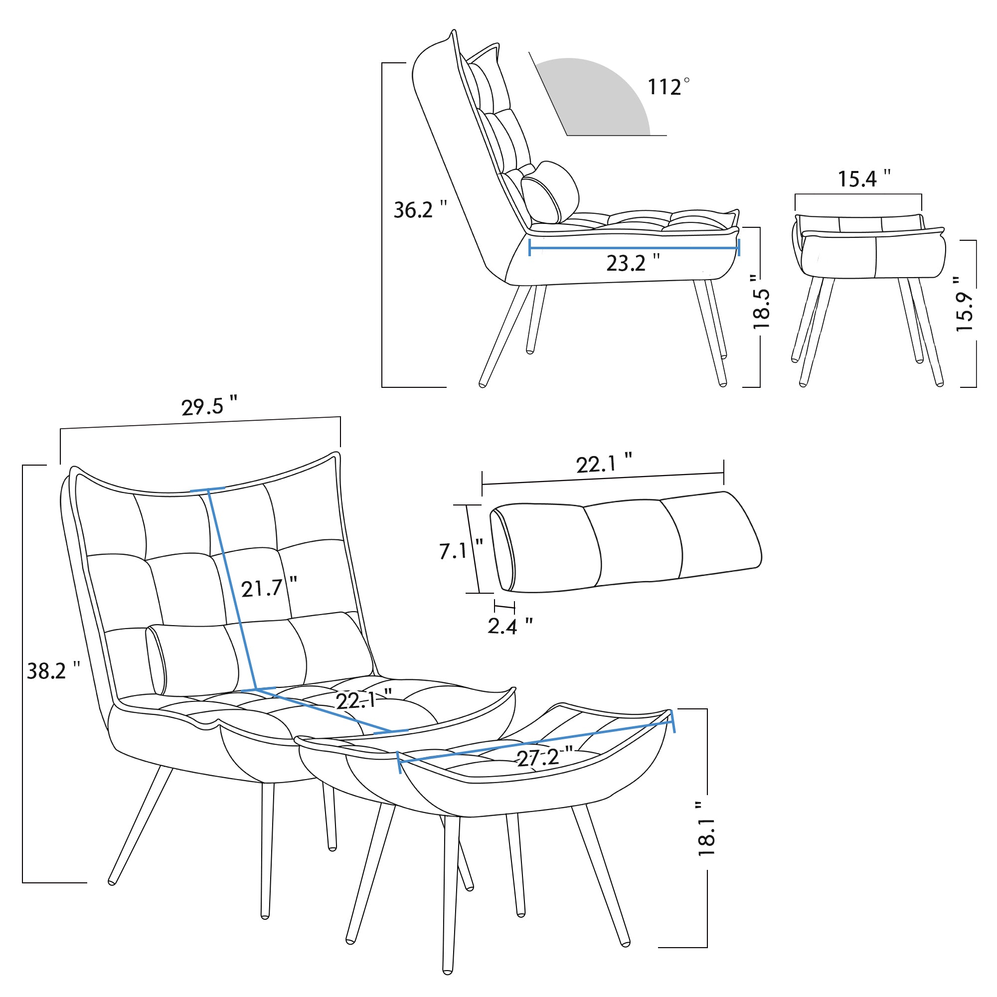 Accent Chair with Ottoman, Fabric 4079