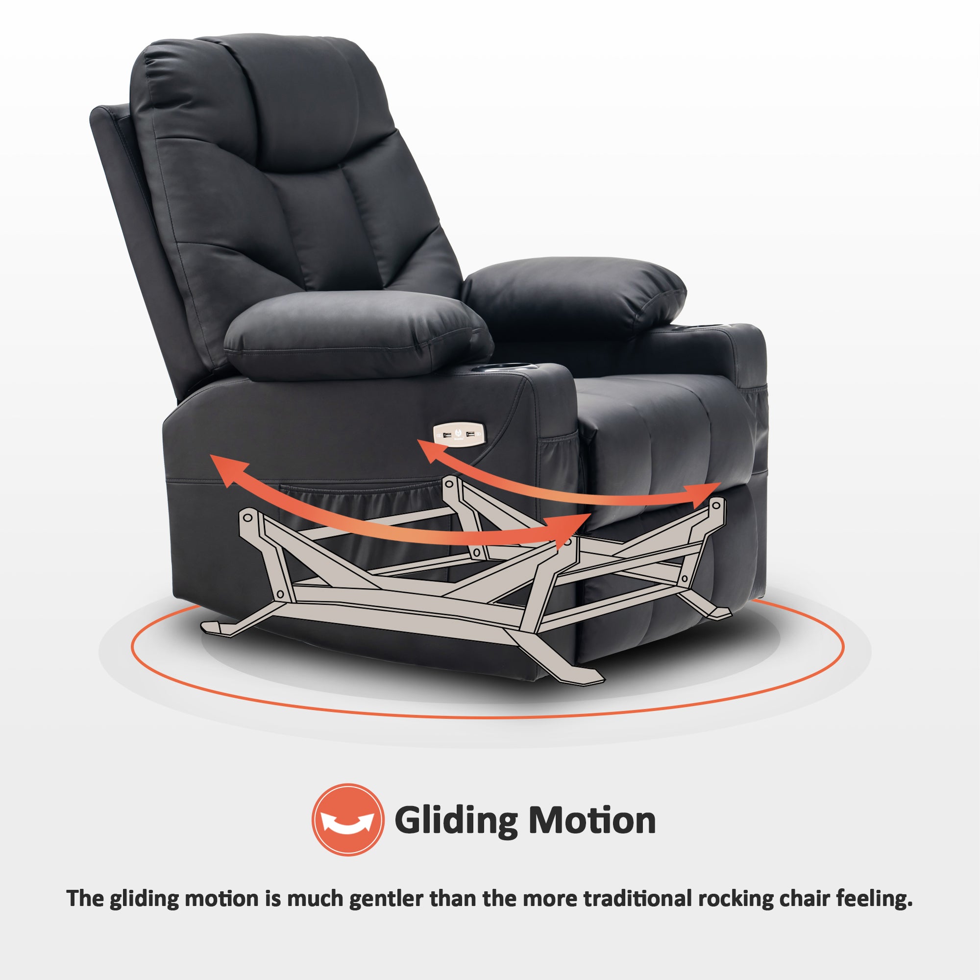 MCombo Manual Glider Rocker Recliner Chair with Cup Holders for Nursery, USB Ports, 2 Side & Front Pockets 8002