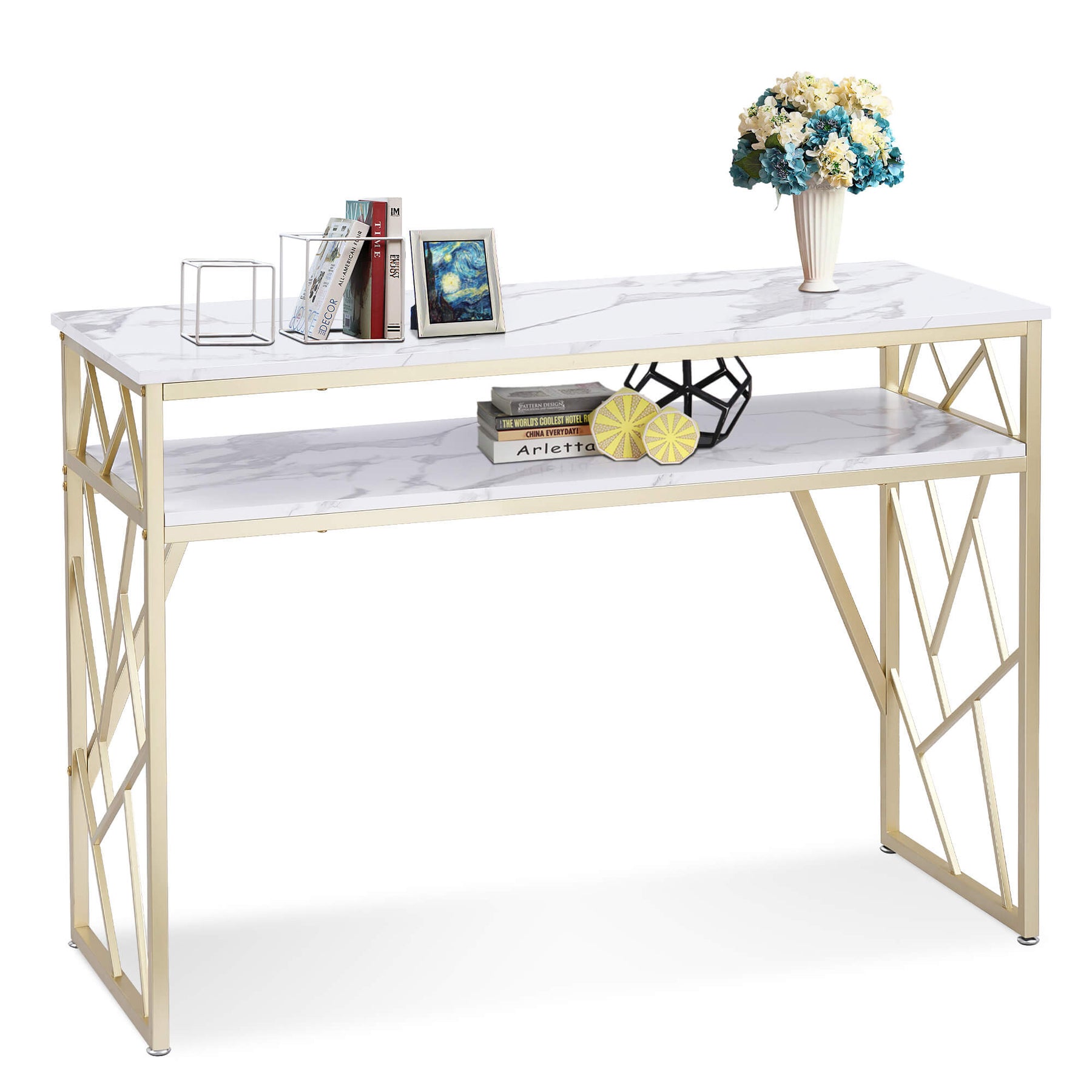 White Console Table with Storage, Sofa Table for Living Room