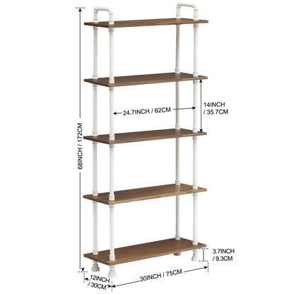 Bookshelf White Book Shelf Ladder Bookcase Tall Bookcases Industrial Bookshelves for Bedroom, Modern Wood Kids Book Shelves 3/4/5 Shelf for Small Spaces 6090-303/404/505WBR