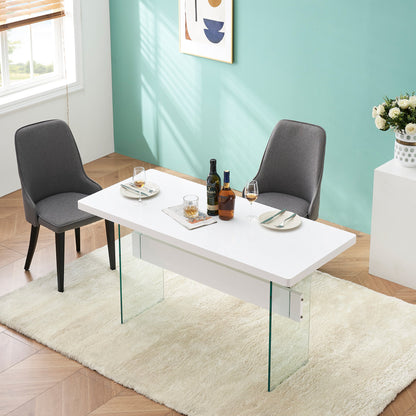 Mcombo Modern White Dining Table, High Glossy Dining Room Table for 4/6, Small Glass Desk