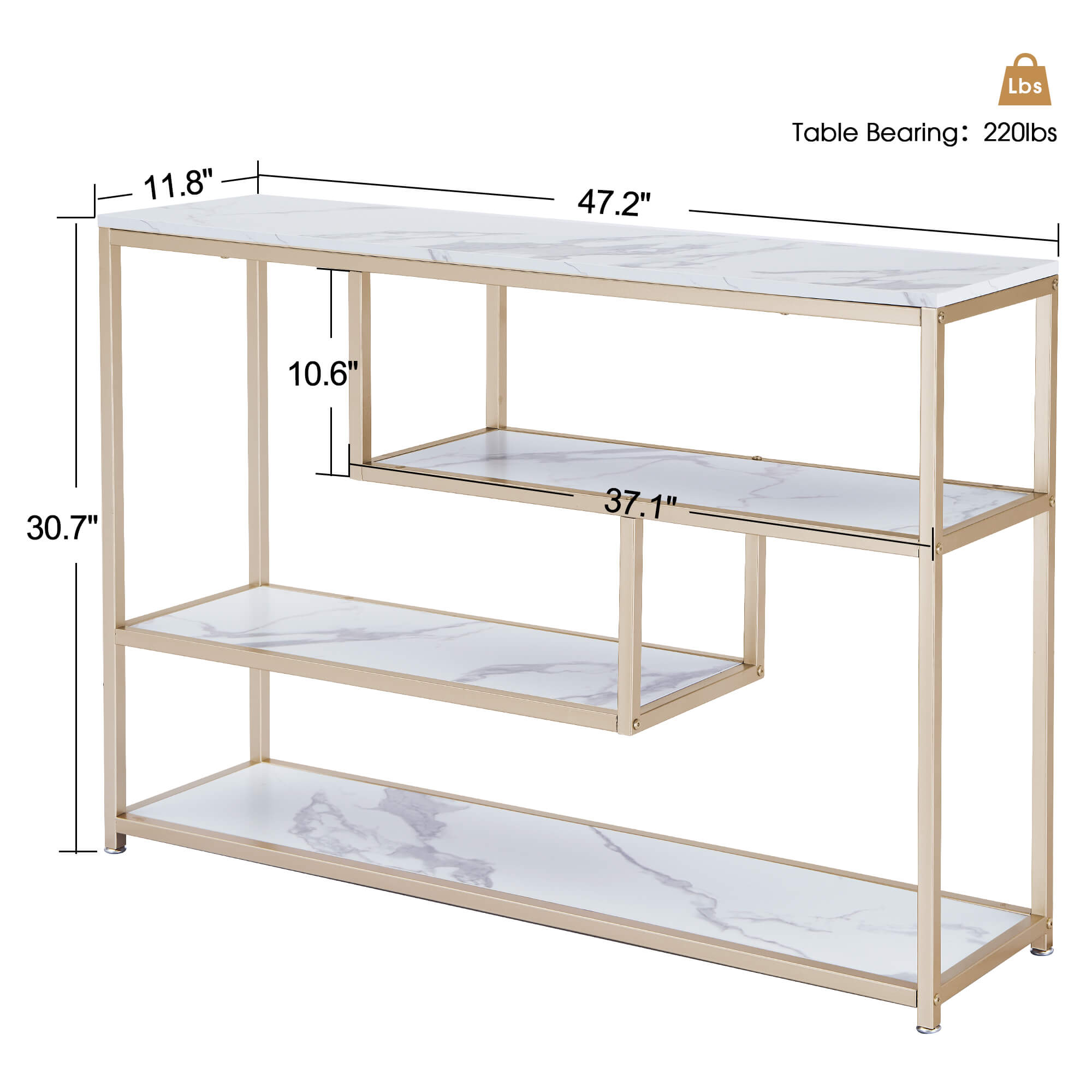 Console Table with Storage, White Entryway Table with Shelves, Gold Small Table Sofa Tables for Living Room, Hallway,Narrow Accent Table Buffet Table with Faux Marble Veneer 6090-Sage-90Gold