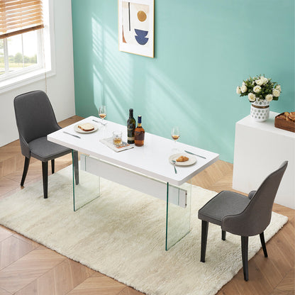 Mcombo Modern White Dining Table, High Glossy Dining Room Table for 4/6, Small Glass Desk